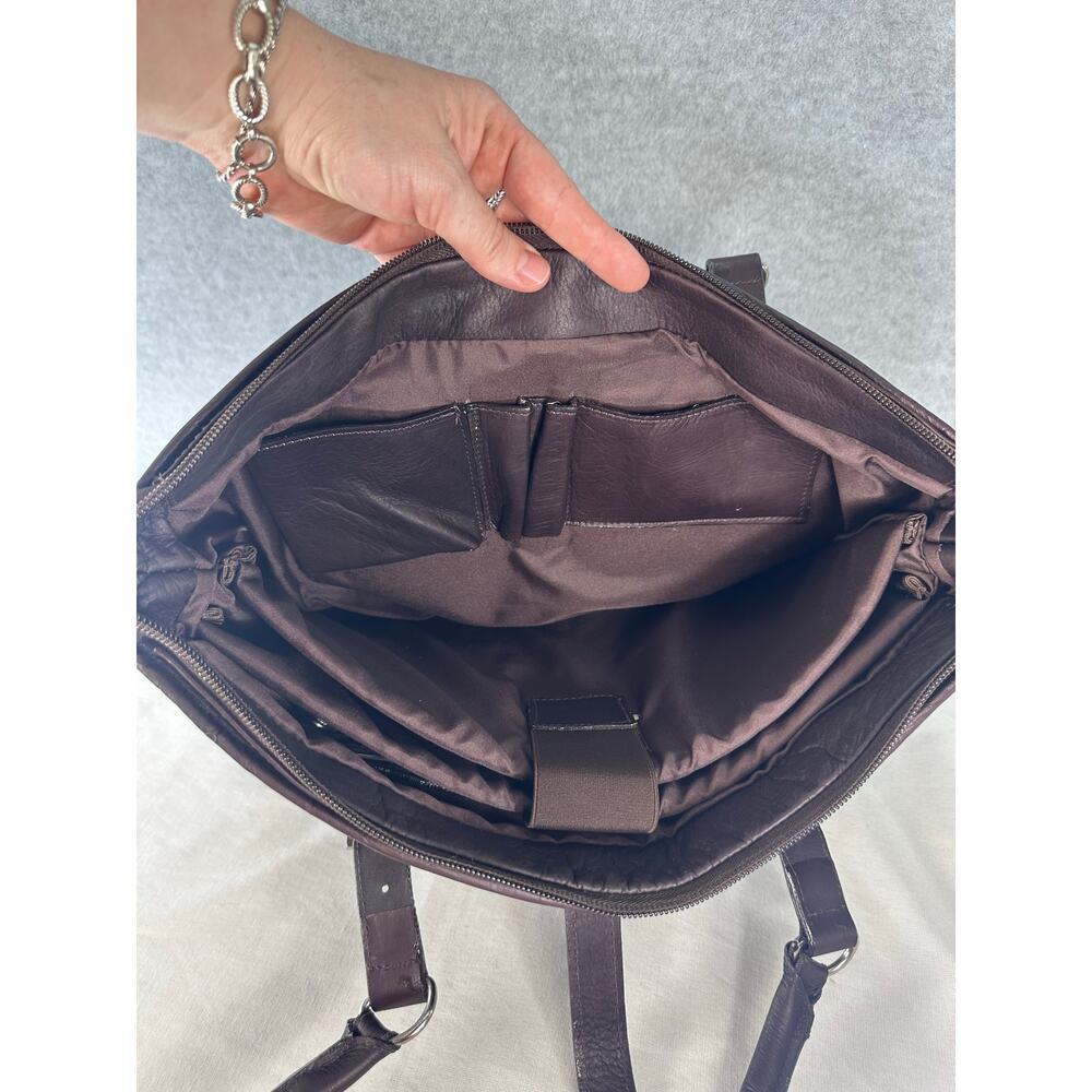 Claire Chase Executive 13"-15" Laptop Bag Dark Brown Leather Pockets Business - Picture 8 of 15